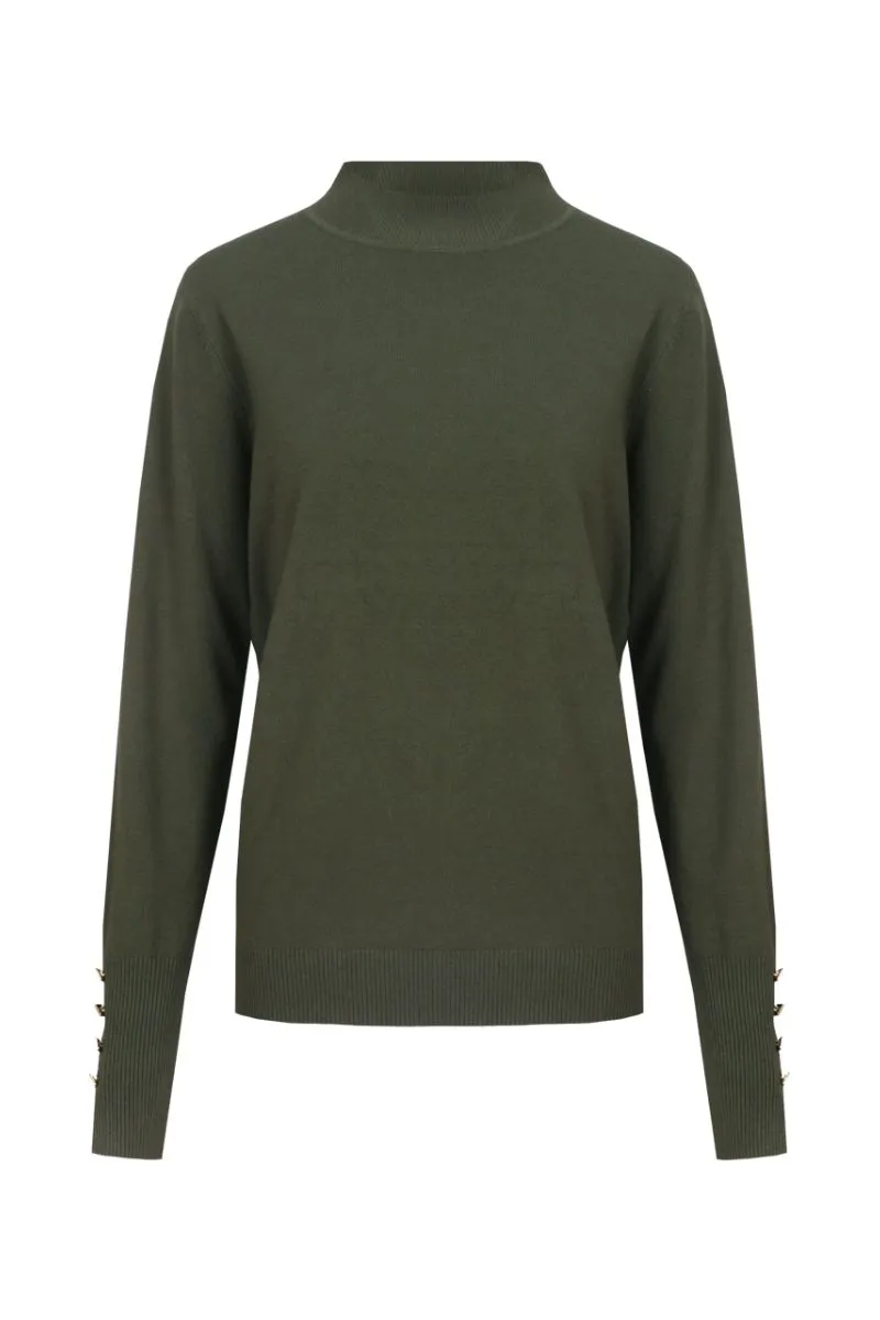 CS The Label Ambra Knit Pullover Dark Olive, donkergroene gebreide trui